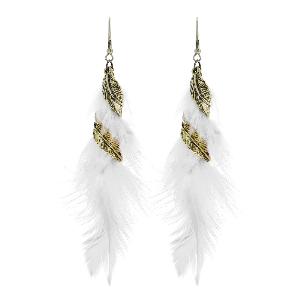 Pendientes de plumas largas bohemias de 6 colores, pendientes colgantes de plumas de hoja Retro elegantes a la para mujer, accesorios de vacaciones: RED