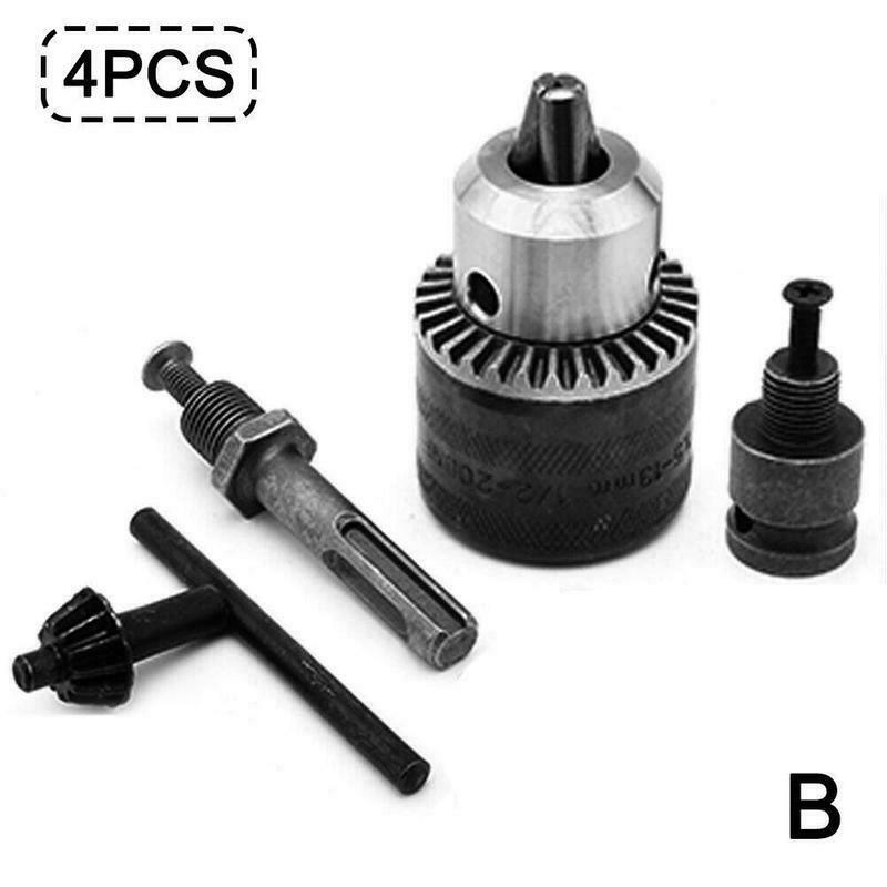 Black Steel 13mm 1/2" Keyless Drill Chuck 3/8" SDS Plus Shank Adaptor Converter Socket Impact Wrench Chuck Tool: 4pcs