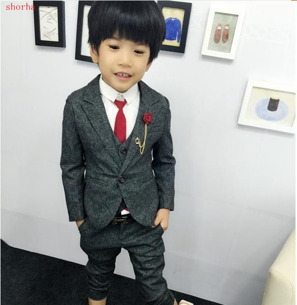 Costume de mariage 3 pièces pour garçons, avec ceinture, Style anglais, gilet formel, Blazer, ensemble de vêtements de remise de diplôme pour enfants, hiver