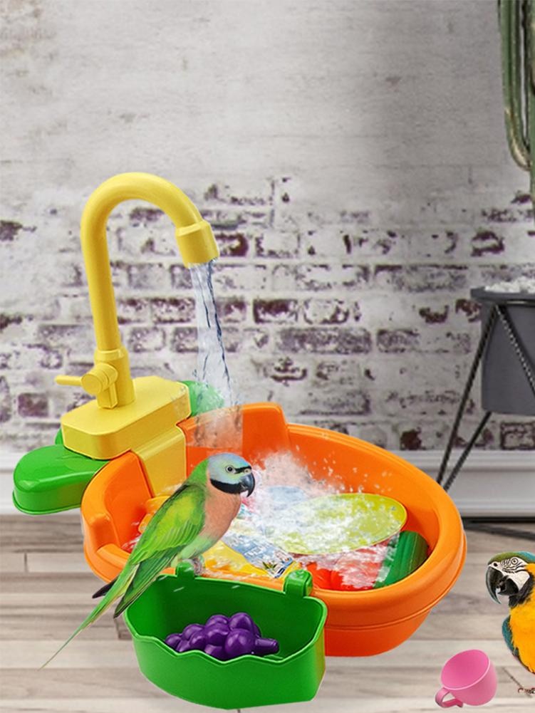 Bird Bath Tub Parrot Automatic Bathtub with Faucet Bird Shower Bathing Tub Bird Feeder Bowl Parrot Automatic Bathtub Pool pet