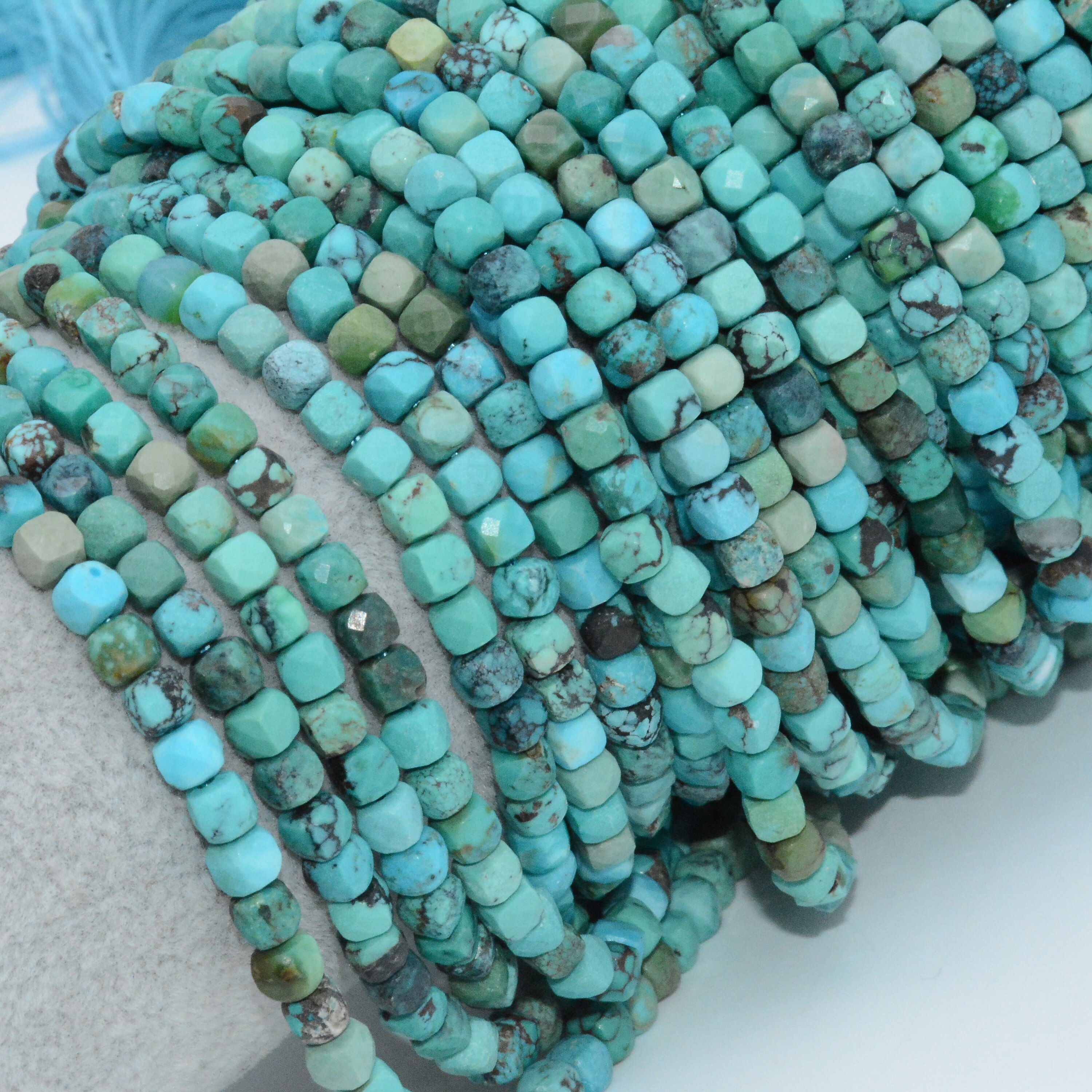 Natural HuBei Turquoise Irregular Faceted Cube Beads 4mm