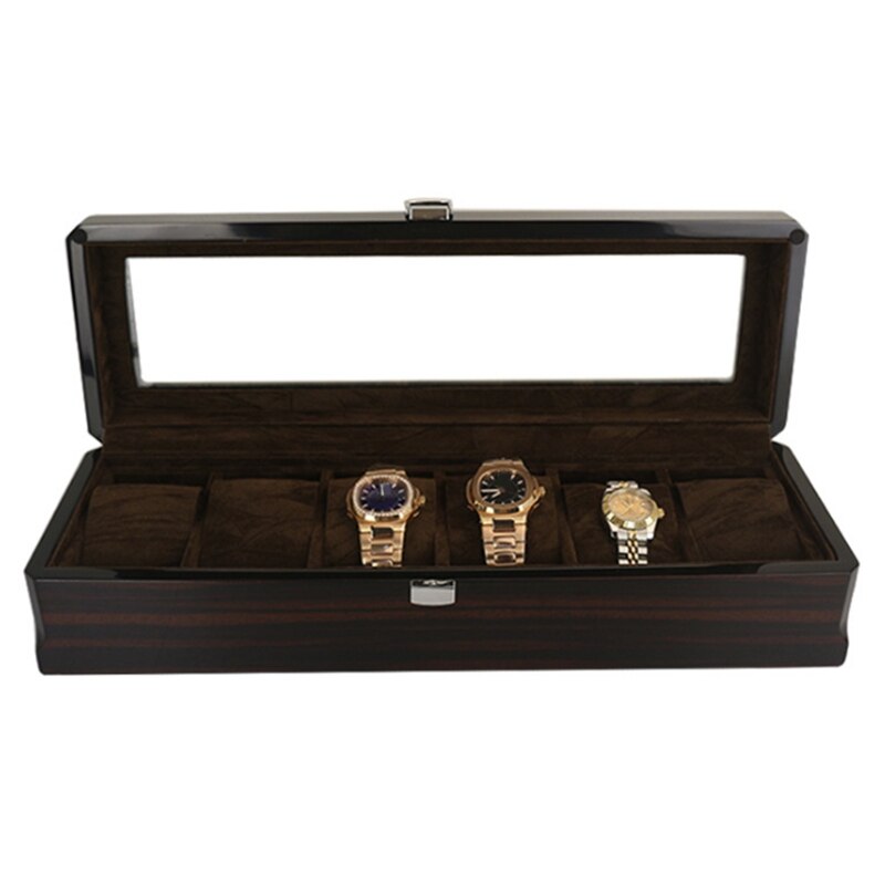 Luxe 6 Slots Houten Horloge Vitrine, Glas Overgoten Houten Horloge Vitrine Horloge Sieraden Organizer