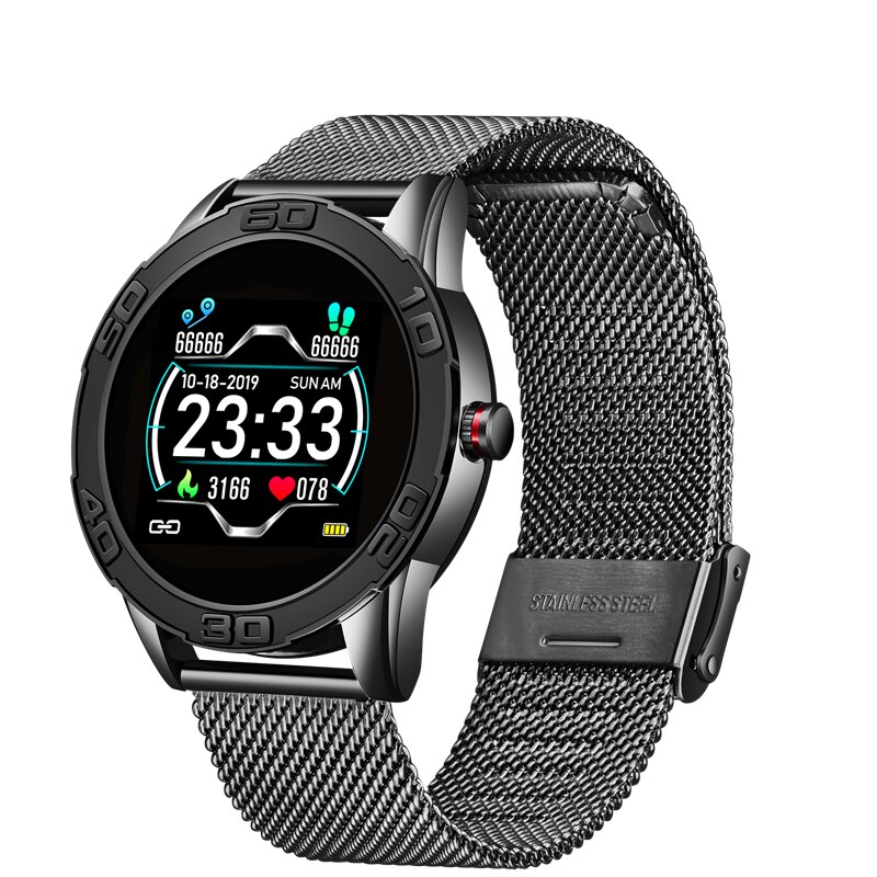 LUIK Slimme Horloge Mannen Stappenteller Hartslag Bloeddrukmeter Waterdichte Stalen Riem Smartwatch Sport Multifunctionele Modus: black
