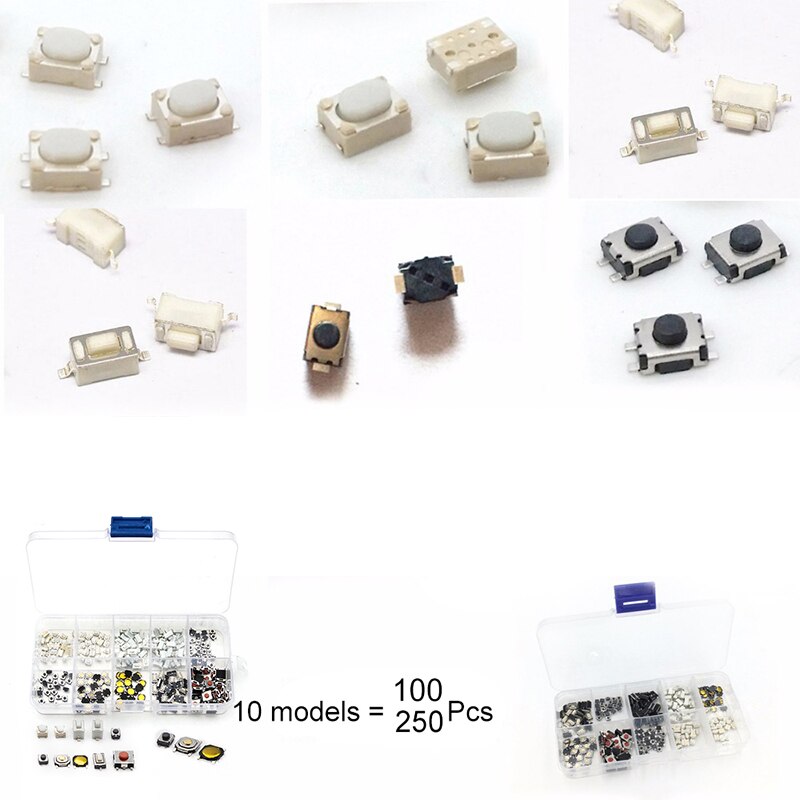 Tactile Push Button Switch Kit 10 models 250 pcs Micro Momentary Switch Car Remote Control Button Switches Assortment Set