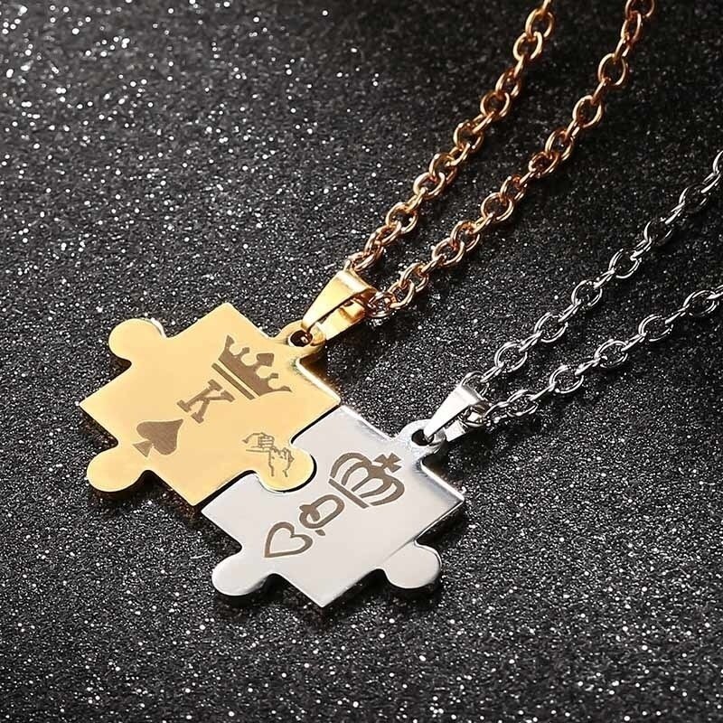 Puzzel Stuk Ketting Poker K En Q Hangers Kettingen Koppels Sieraden Rvs Ketting Koning En Koningin Kroon