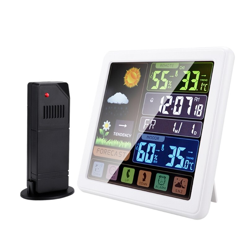 Digital Weather Station Thermometer Hygrometer with Outdoor Sensor, Weather Forecast, Time Display and Black Night Light