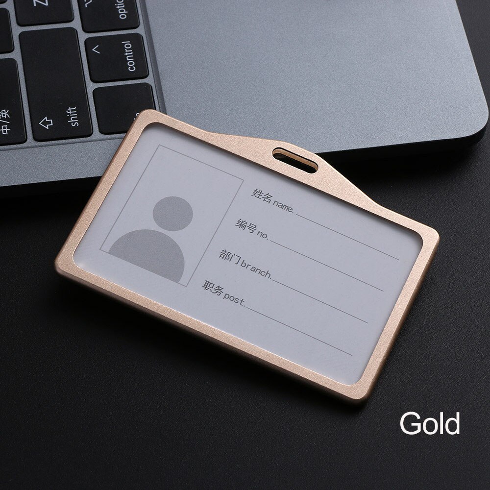 Soportes de tarjetas de trabajo de aleación de aluminio, Tarjeta De Nombre Vertical de Metal, estuche de identificación, etiqueta de exposición, accesorios para oficina y escuela, 1 ud.: gold 027