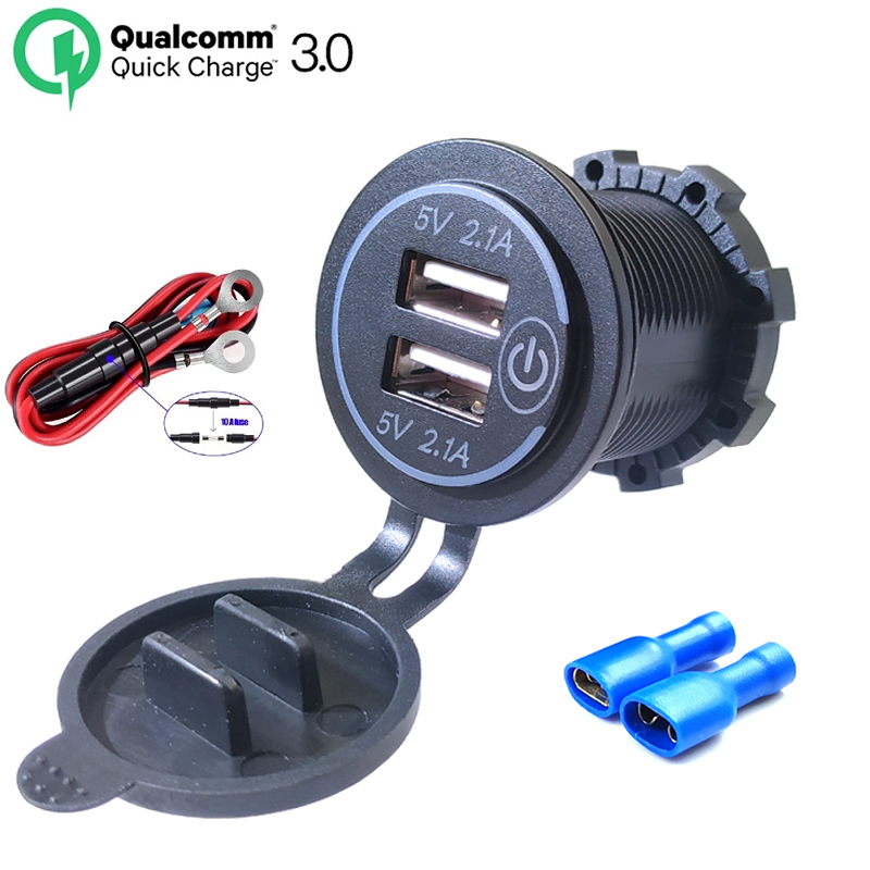 4.2a dual-usb-ladebuchsen,  qc3.0 kfz-zigarettenanzünder-steckdosenadapter, wasserdichte anschlüsse, schnellladefunktion für handy, auto, boot und marine