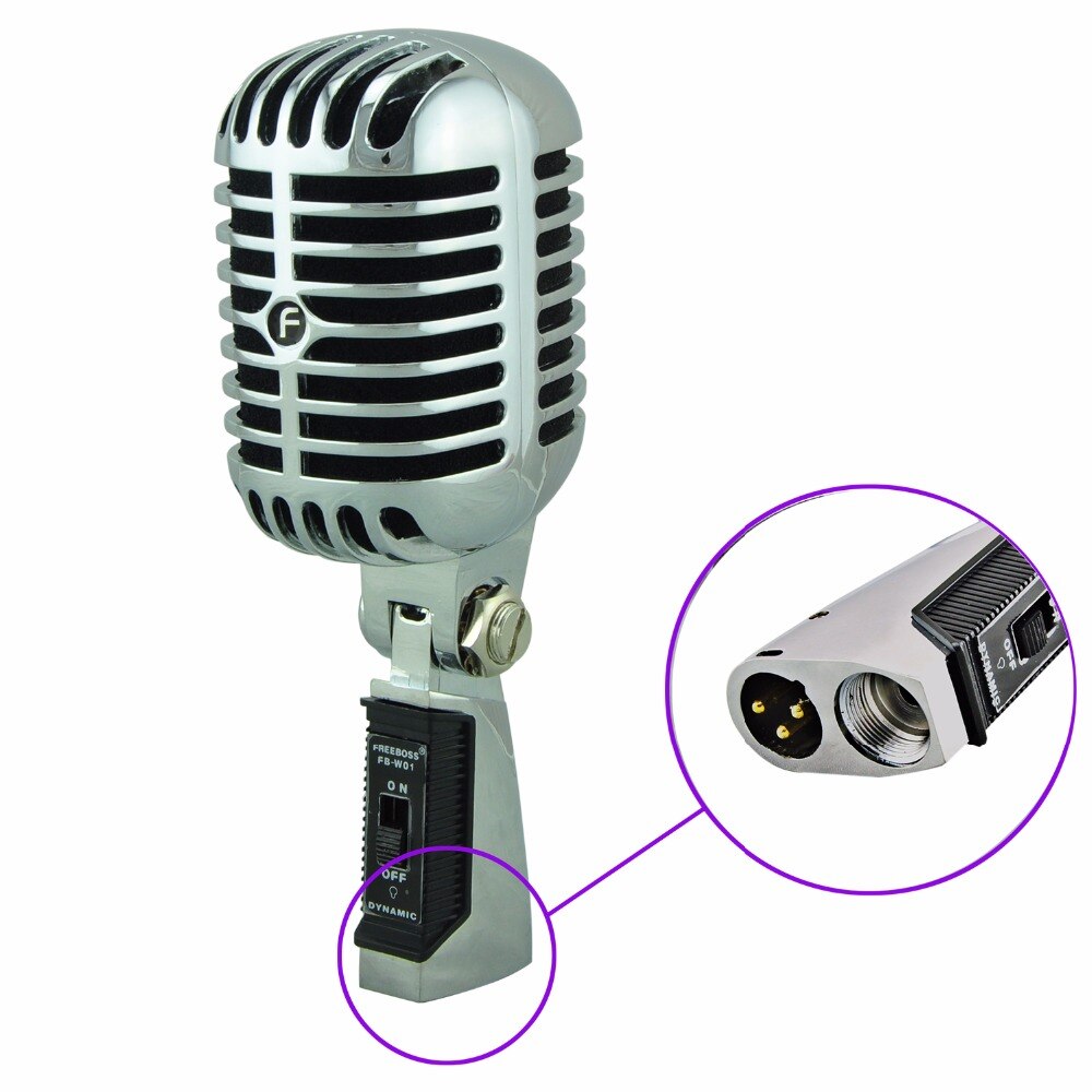 FREEBOSS FB-W01 Wired Dynamic Retro Microphone Vintage Style Karaoke KTV Studio Mic Jazz Stage Vocal Mic