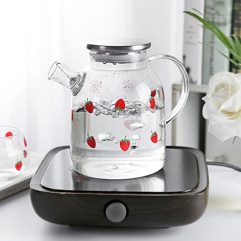 Water Jug Glass Water Pitcher Strawberry My Water Pots With Handle for Boiling Cold Drinkware Glass Pitcher 1000ML 1800ML