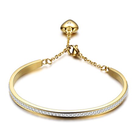 NIBA Gold-Color Cuff Bangle For Women One Row Crystal Stainless Steel Bracelet Bangle Jewelry Adjustable Chain: Gold