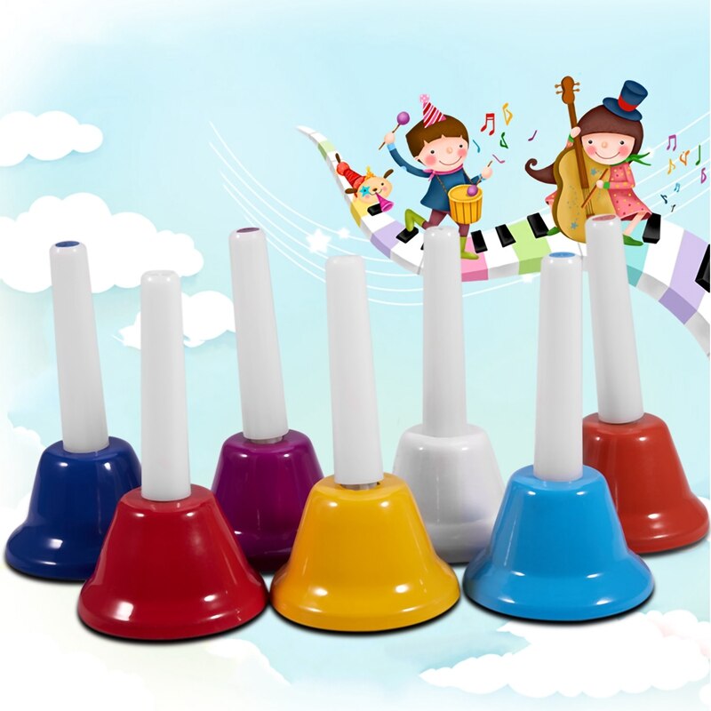 Campana de mano de 8 notas para niños, Juguete Musical de Metal colorido, instrumento de percusión