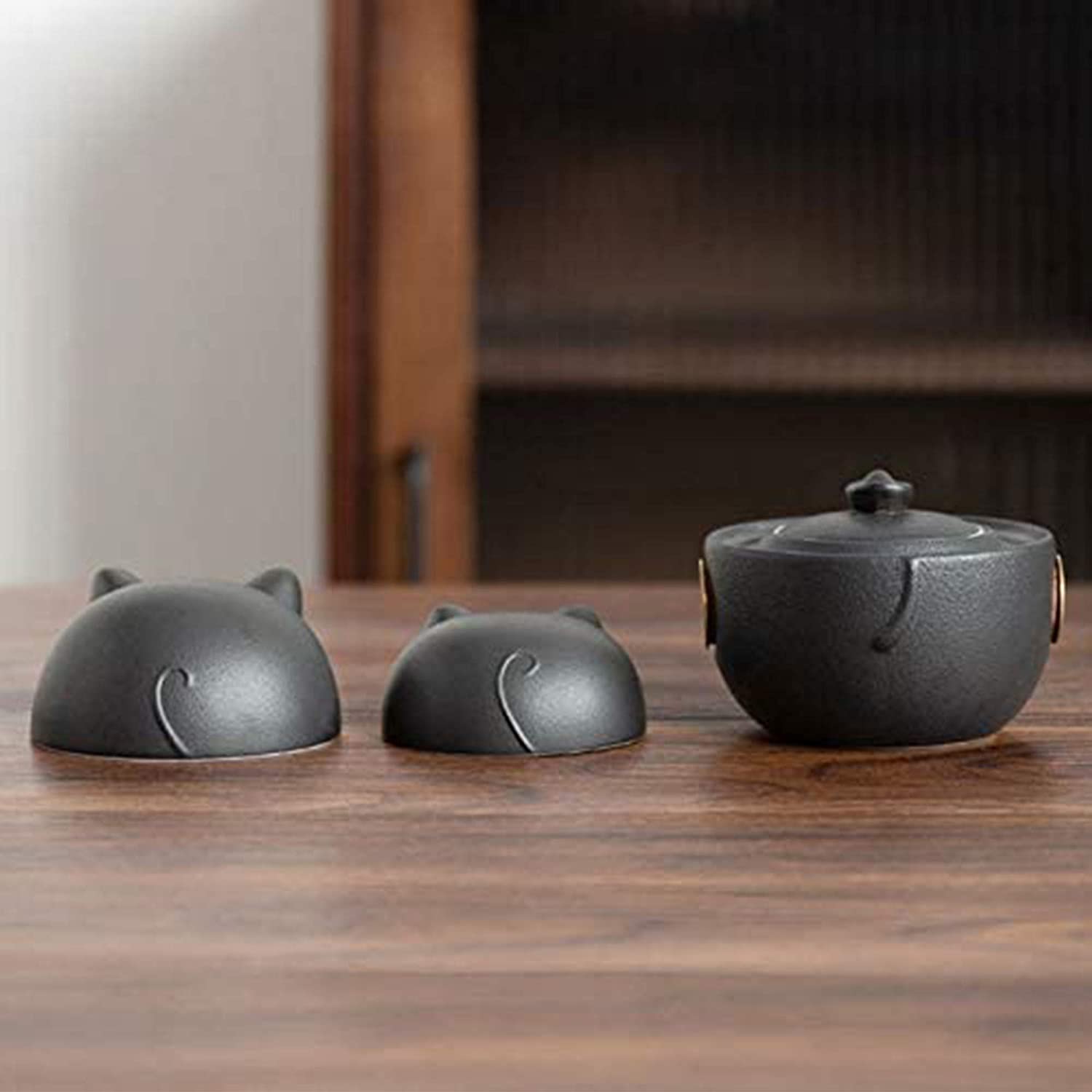 Service à thé Portable en céramique série chat, théière Kung Fu chinoise Anti-brûlure avec sac de voyage, Pots à thé et tasses à thé pour la maison