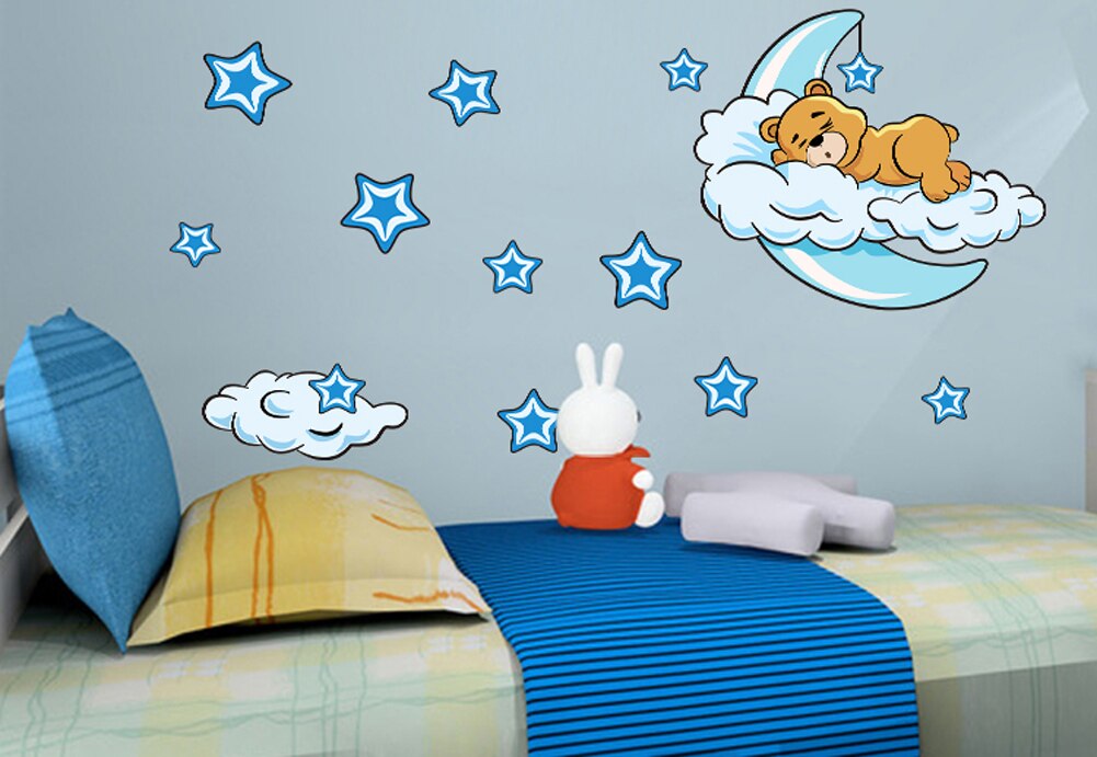 Sød månestjerne bjørn wallsticker børnehave børn baby værelse vinyl mærkat aftagelig sovende bjørn måne stjerner plads vægmaleri børnehave indretning