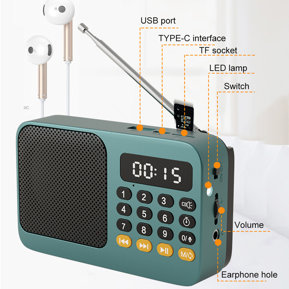 Radio FM portatile con torcia portatile MP3 radio a banda intera altoparlante display digitale a LED radio di emergenza cassa audio Bluetooth
