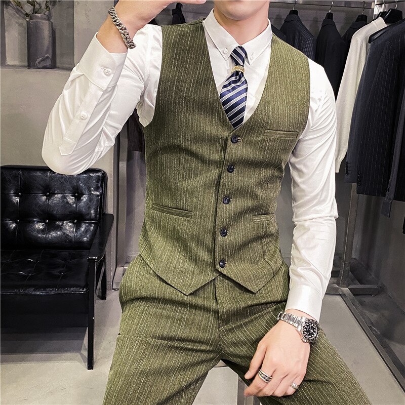 retro Gestreiften Herren Anzug Weste Clever Beiläufige Dünne Westen Männer Formale Kleid Geschäft Hochzeit Party Jahrgang Männlichen Weste Gilet Homme