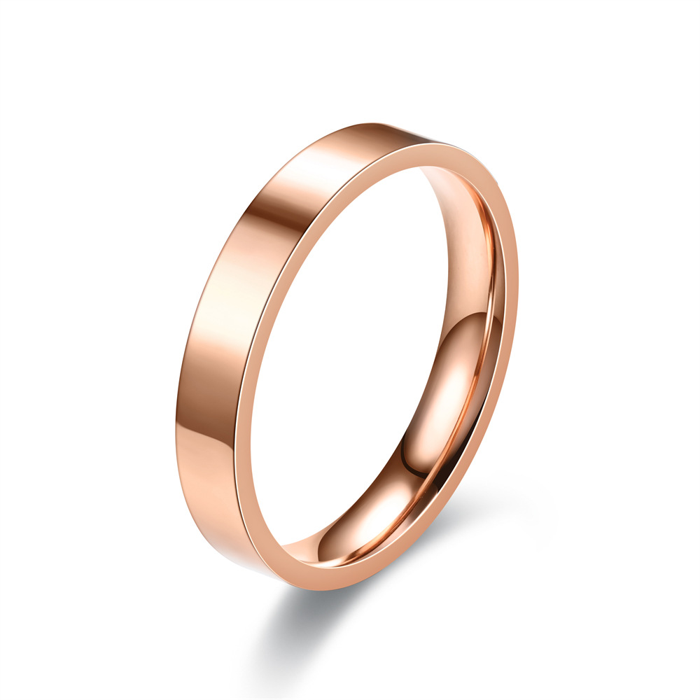 Anillos planos sencillos de acero inoxidable de 4mm, japonesa coreana, anillos de dedo de acero de titanio brillante para joyería juvenil, niño y niña: 4 / Oro champán