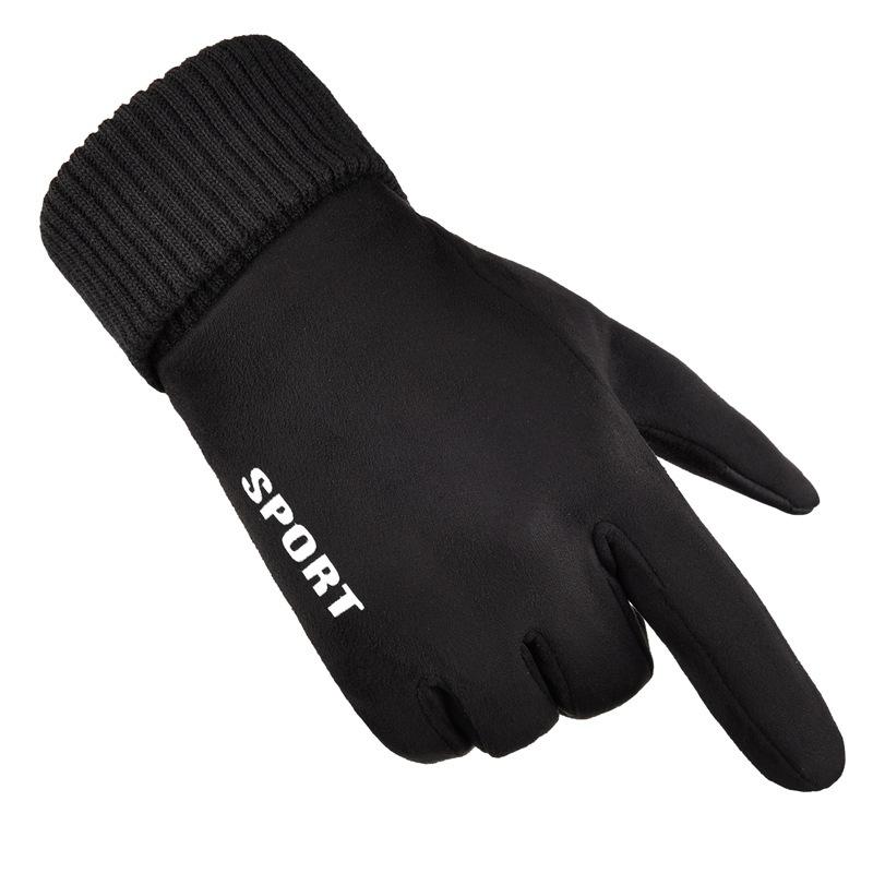 Winter Men's Suede Gloves Windproof and Warm Plus Fleece Thickening Riding and Driving Motorcycle Cold-Proof Touch Screen Gloves