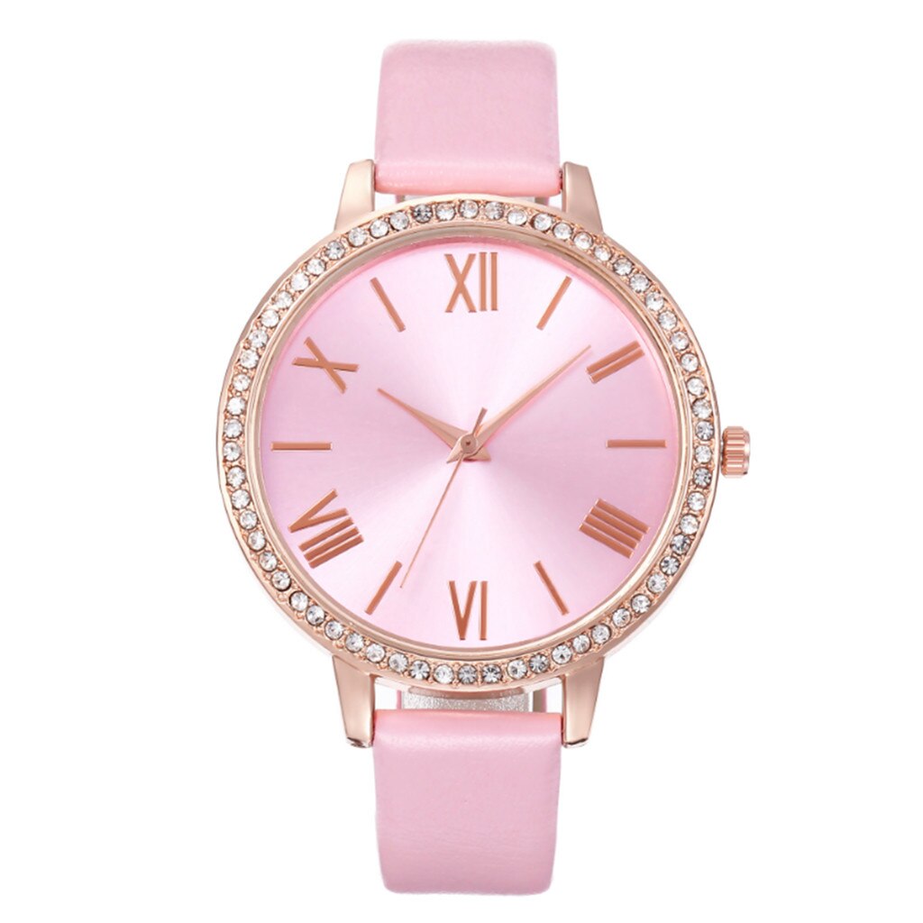 Casual Dames Riem Horloge Met Diamonds Romeinse Schaal Quartz Horloge Vrouwen Horloges Luxe Armband Horloge Dames Sieraden: Roze