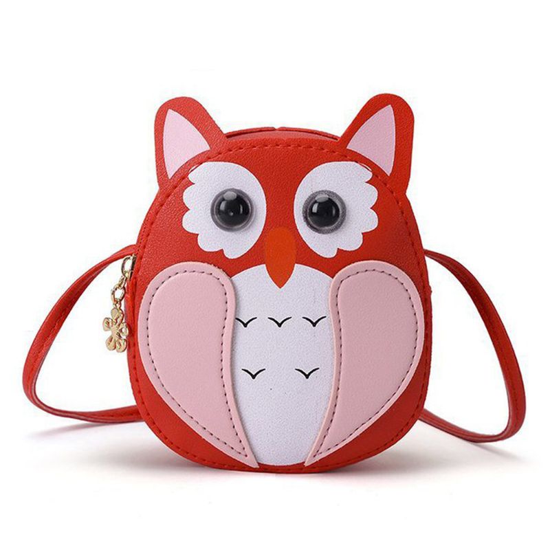Kids Girl Cartoon Owl Shoulder Crossbody Bag PU Leather Satchel Small Tote Coin Purse: Red