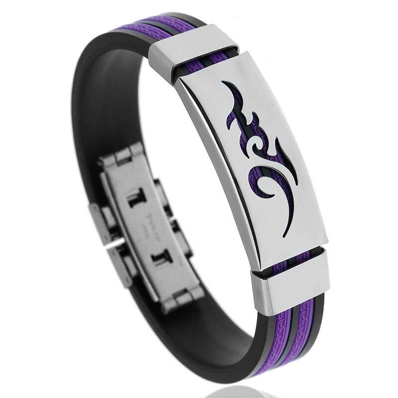 Titan stål personlighet eldmönster män svart silikon rostfritt stål magnetlås armband armband smycken: Lila