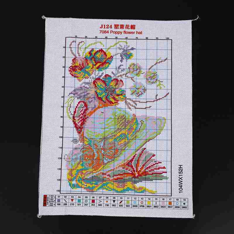 DIY Hand Knitting Print Cross Stitch Set Embroidery Set 11CT py Flower Cap Pattern Cross Stitch 33 * 44cm Home Decoration