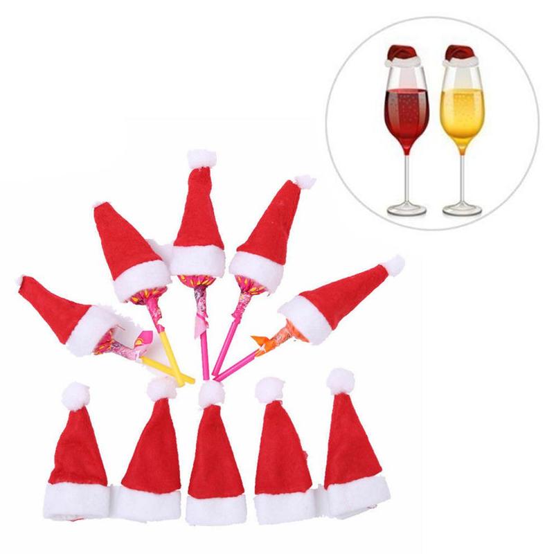 10 stuks kerst mini flanellen hoeden wijnfles doppen hoeden hoedendecoratie snoep mini boom hoeden kerst bruiloft lolly kerstman kerst  x1 s 5
