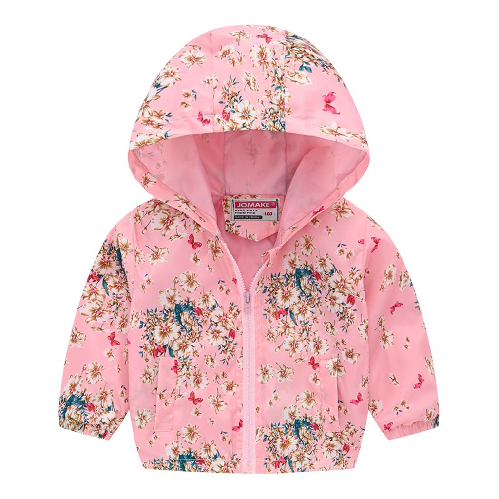Kids Jacket Toddler Kids Baby Girls Boys Autumn Long Sleeve Floral Print Zipper Hooded Coat Jacket Jaqueta De Couro For 12M-3Y: Pink / 4