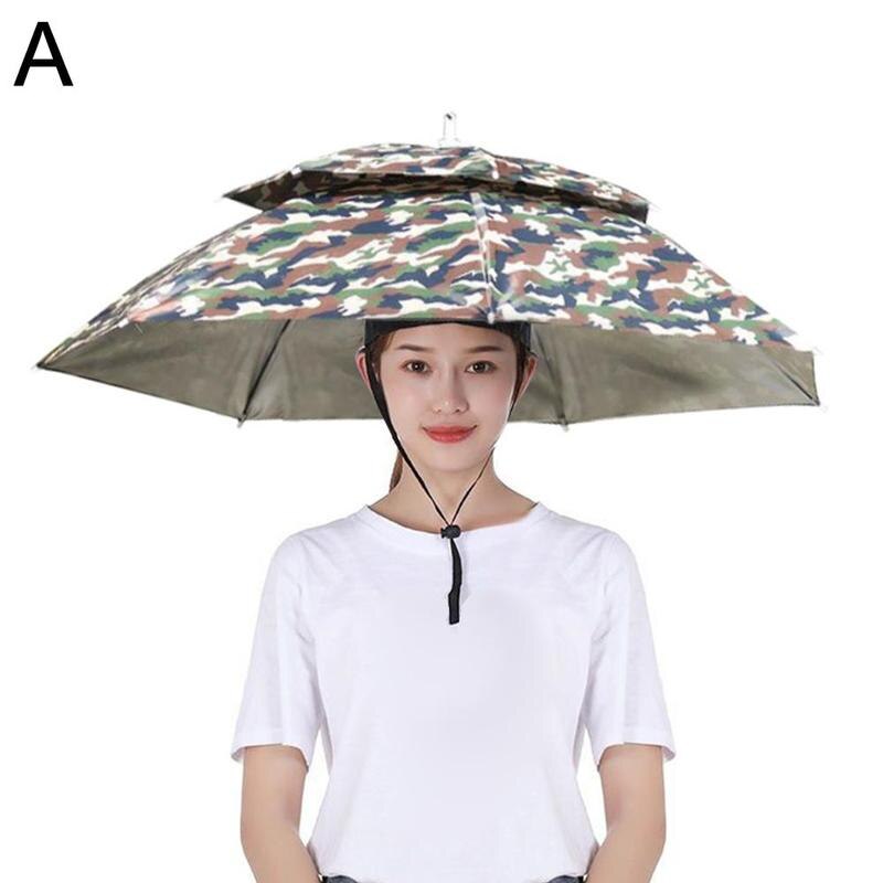 Plegable al aire libre cabeza sombrero paraguas Anti-lluvia Anti-UV pesca gorros para sombrillas de tapa de lluvia portátil equipo de playa impermeable H M9K7: A