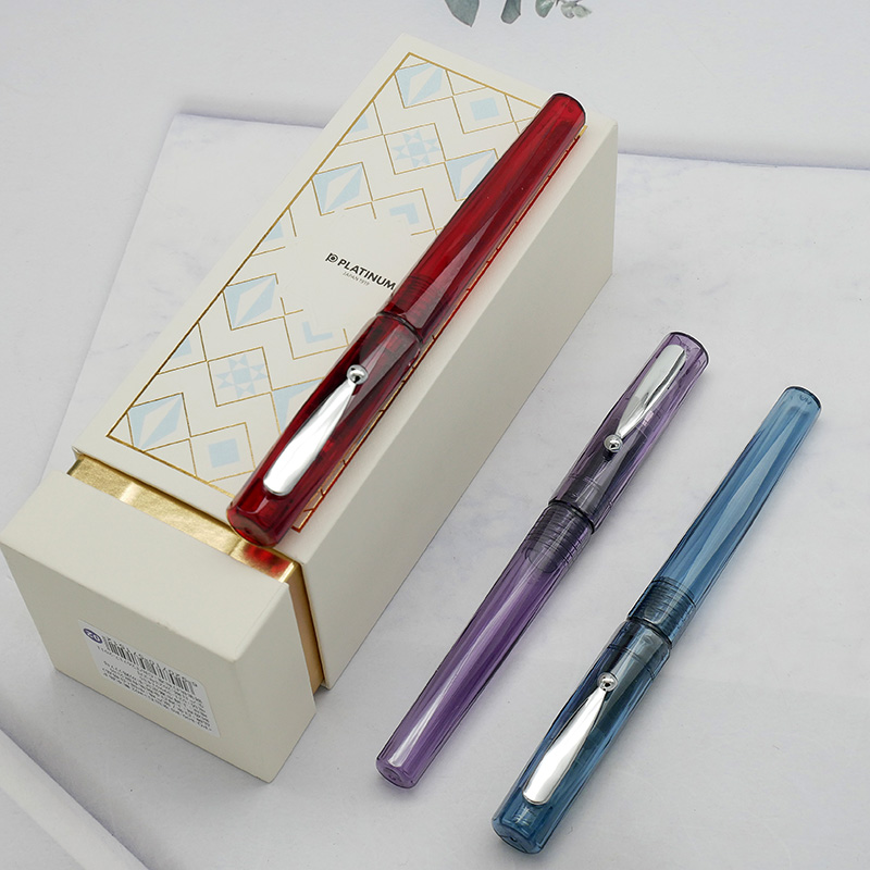 Pluma estilográfica de platino Original, prefounta transparente de 3 colores, punta de acero inoxidable de 0,3mm, papelería escolar para escribir piedra natal
