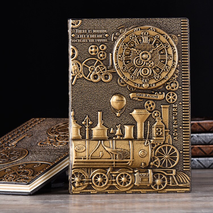 A5 retro anteckningsbok 3d steampunk gravyr effekt pu rese anteckningsbok tåg utskrift dekoration dagbok utsökt bok: 3