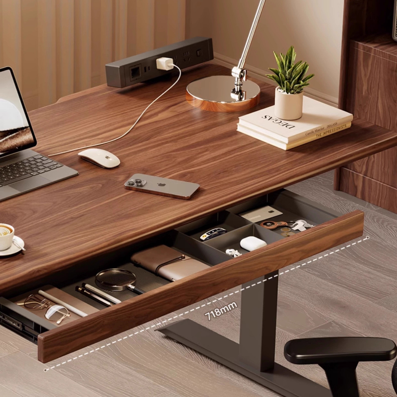 Organizador de cajones debajo del escritorio, estante de almacenamiento de pie de madera de nogal negro, accesorio de escritorio de oficina, organizador de escritorio de ordenador oculto