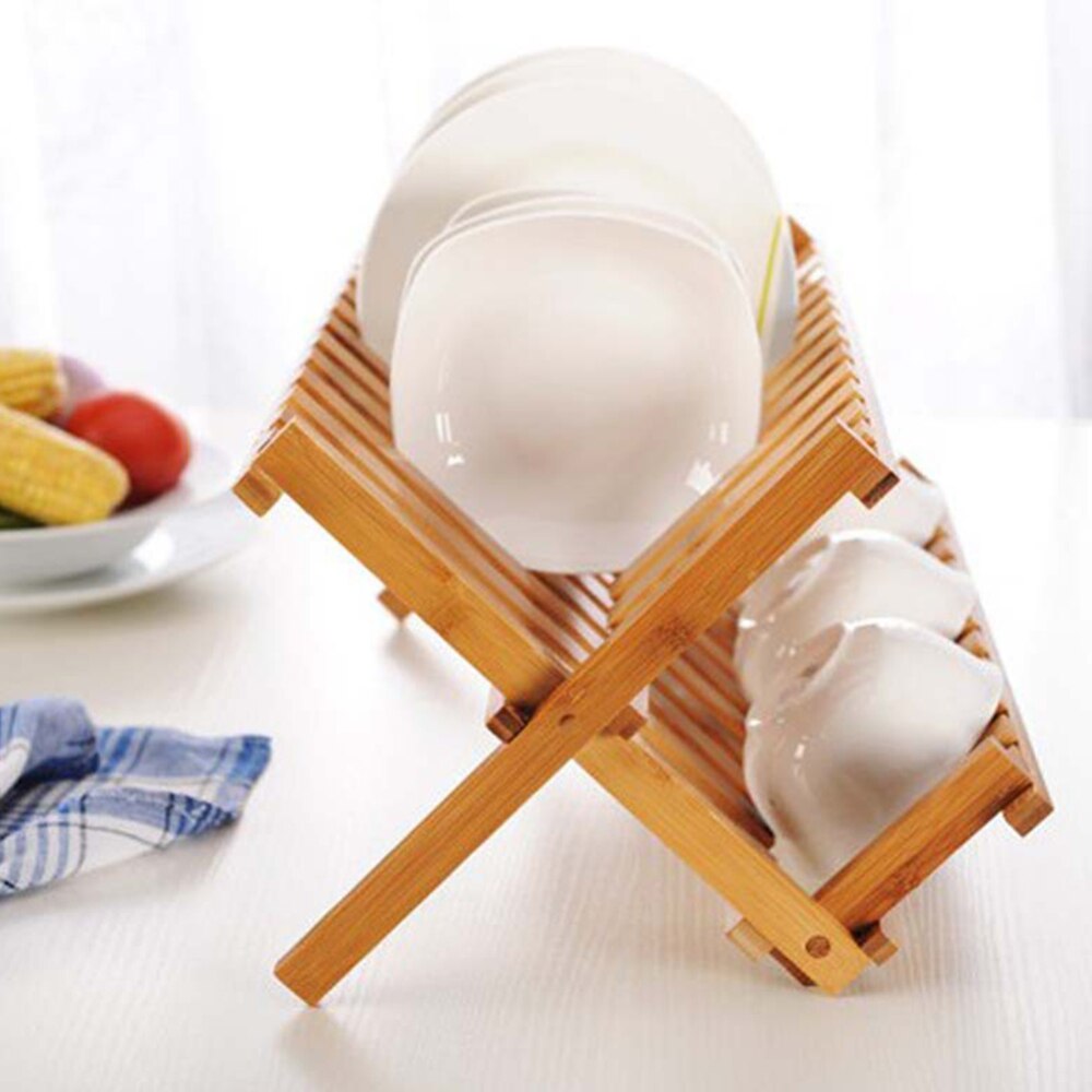 Kitchen Dish Drying Rack Bamboo Dish Rack Collapsible Dish Drainer Foldable Plate Rack Dish/ Plate/ Bowl/ Cup