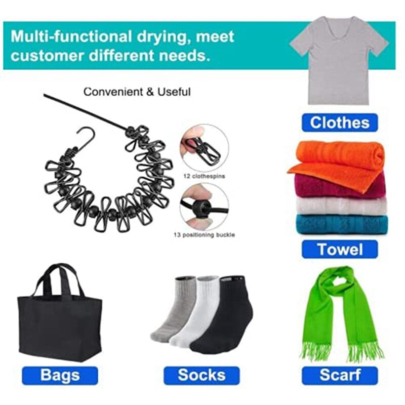 Retractable Portable Travel Clothesline,Adjustable Rope,Drying Rack for Household Essentials Outdoor Indoor 185cm