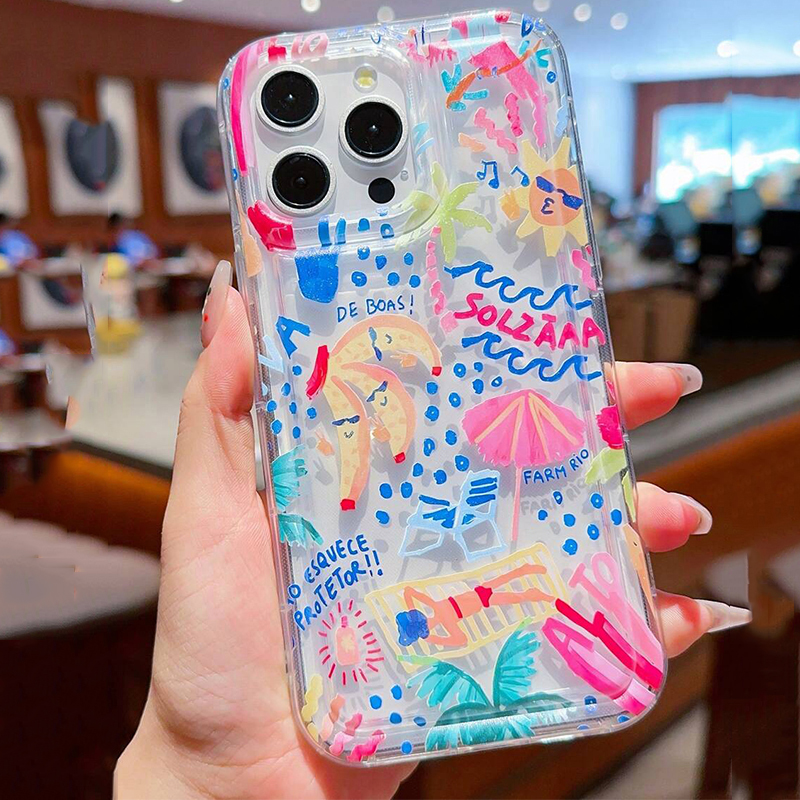 Bloempatroon Beschermende Transparante Case Voor iPhone 16 15 14 Pro Max 11 12 13 Mini 16E 7 8 Plus X XR XS Schokabsorptie Cover: PU / Black