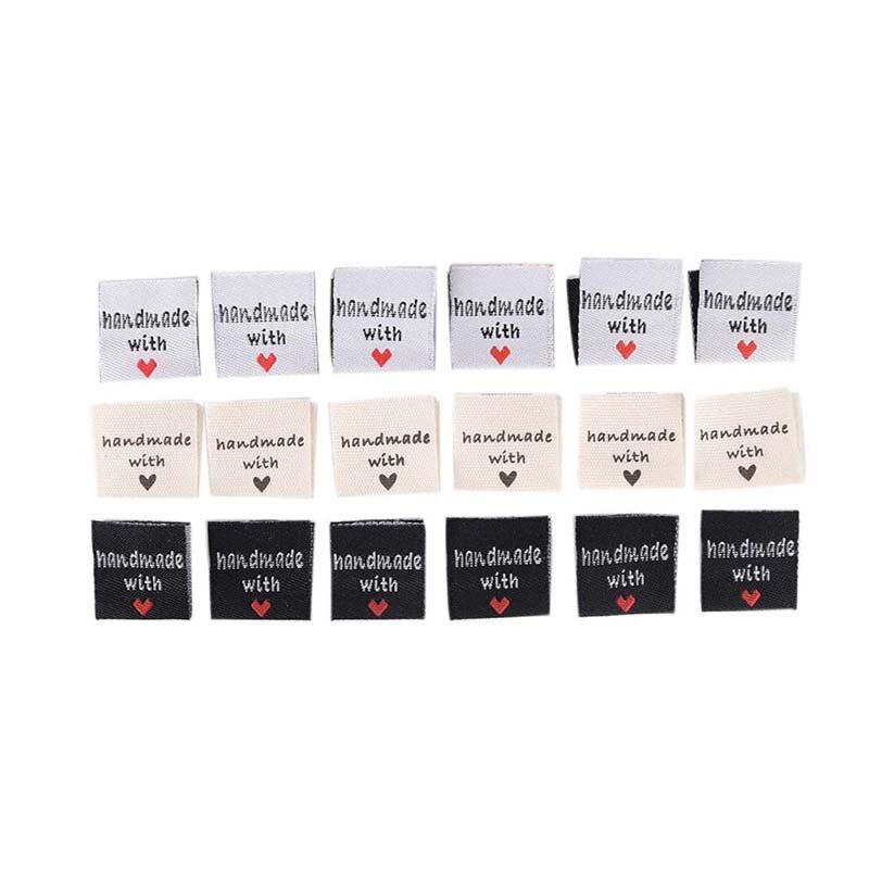 50 Stuks Handgemaakte Met Liefde Kleding Labels Reliëf Tags Kleding Kraag Label Diy Vlag Etiketten Voor Kledingstuk Naaien Accessoires