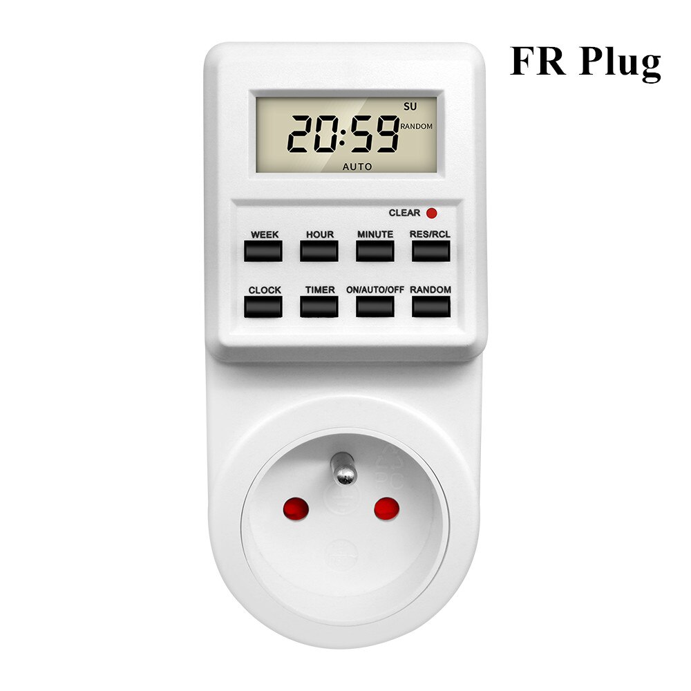 TM03 Digital Timer Switch Socket 24 Hour Cyclic Kitchen Timer Outlet Programmable Timing Socket EU UK AU US BR FR IT TH Plug: Silver