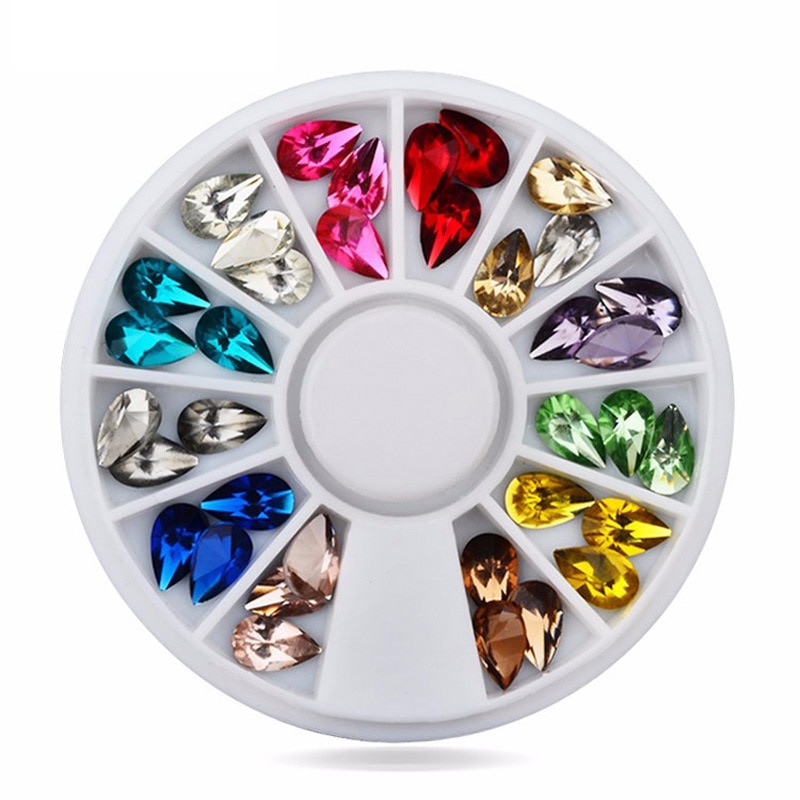 36 Stks/doos 3D Nail Art Diamant Strass Acryl Water Wiel Voor Nail Tips Decorations Diy Nail Accessoires 12 Kleuren