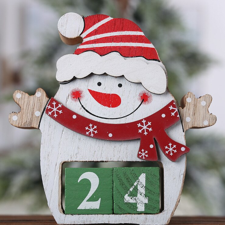 Santa Claus Wooden Advent calendar Snowman Elk Calendar Ornaments Kid Christmas Decor Cartoon Ornaments: B