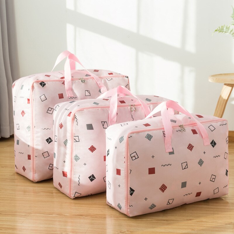 Sac de rangement en tissu Oxford | Ensemble de 3 pièces/ensemble, sac à bagages mobile, organisateur de placard étanche, boîtes de rangement M + L + XL, conteneur de vêtements: pink triangle 3pcs
