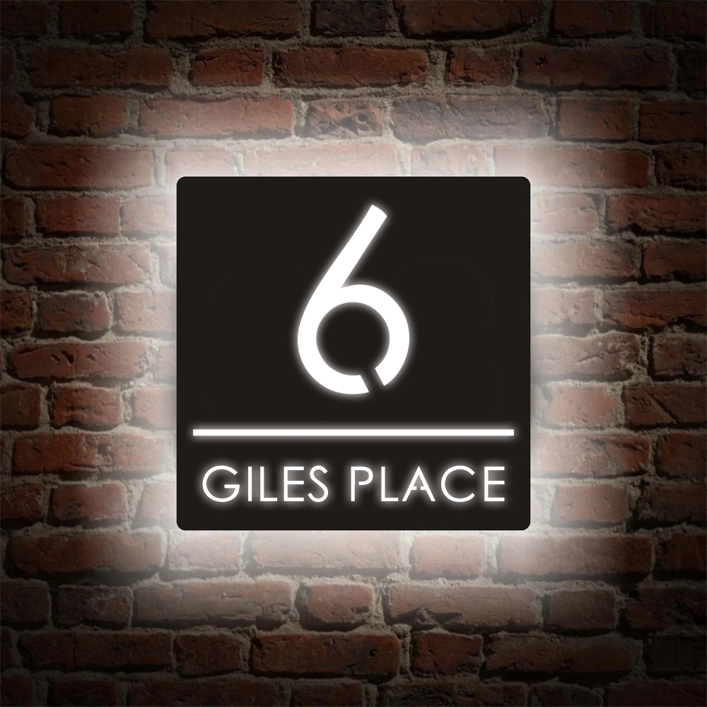 Home Custom House Number Sign LED Light Plate Number Box 3D Illuminated Square Acrylic Name Address Outside Door Plaque Decor