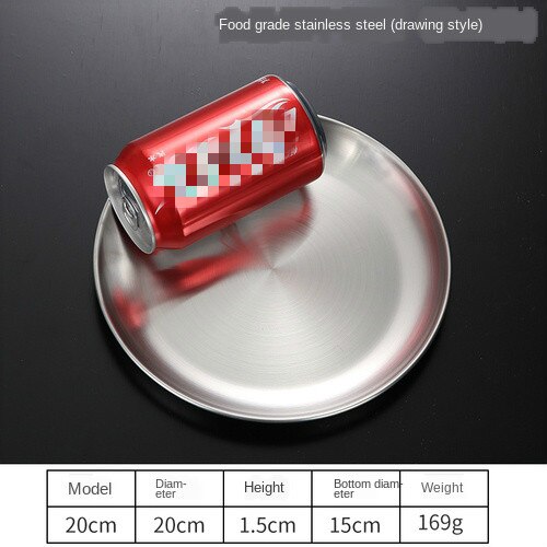 304 Stainless Steel round Plate Western Restaurant Bone Tray Dish Shallow dishes dinner plates set dish sets: 20cm Matte