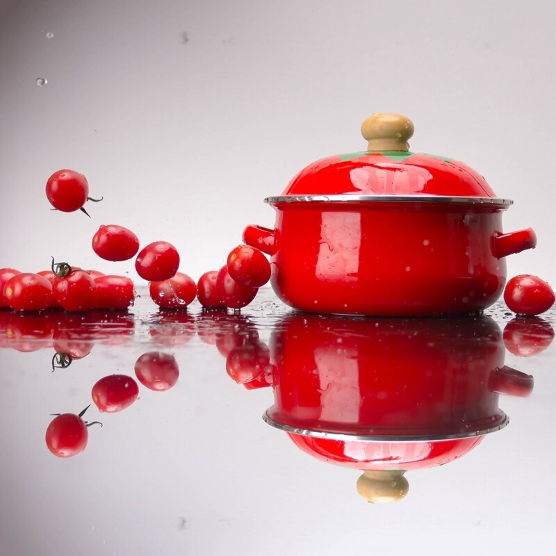 18cm 1.5L Tomato Enamel Soup Pot Stockpot Mini Saucepan Milk Egg Noodles Cooking Pan for Induction Cooker Gas Cooker