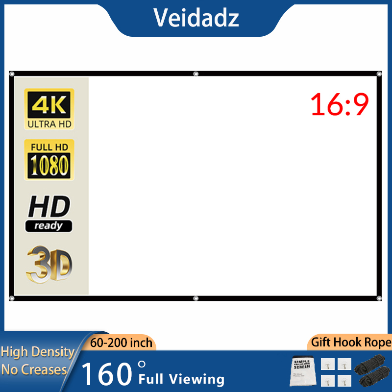 VEIDADZ 60-200 inch Portable Foldable Projector Screen High Density White No Creases Soft Projection Screen 16:9 Indoor Outdoor