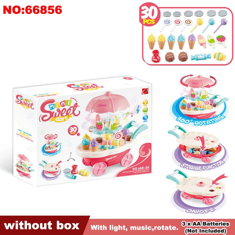 QWZ Pretend Play Kitchen Toys For Children Oyuncak Super Funny Icecream Candy Car With Light Music Rotatable Toy For Girl: 66856 with box