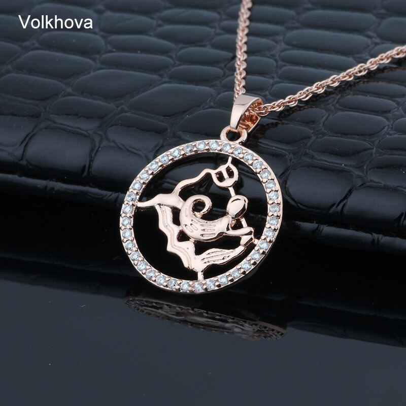 Volkhova 12 Zodiac Constellations Pendant Necklaces For Women Men 585 Rose Gold Cubic Zirconia Jewelry: Aquarius