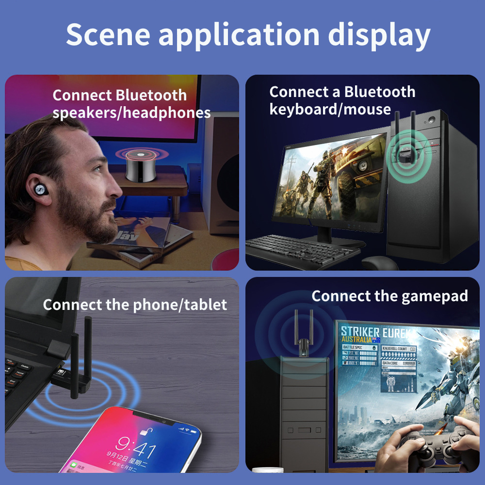 150m Bluetooth 5.4 USB Adapter 5.3 Dongle Driver Free for Windows 11/10/8.1 Mouse Keyboard Audio Receiver Transmitter Bluetooth