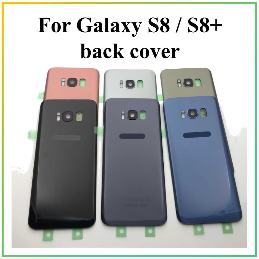 Para samsung galaxy s8 s8plus g950 g955 voltar habitação bateria capa traseira porta de vidro + fita lente da câmera para s8 s8 +