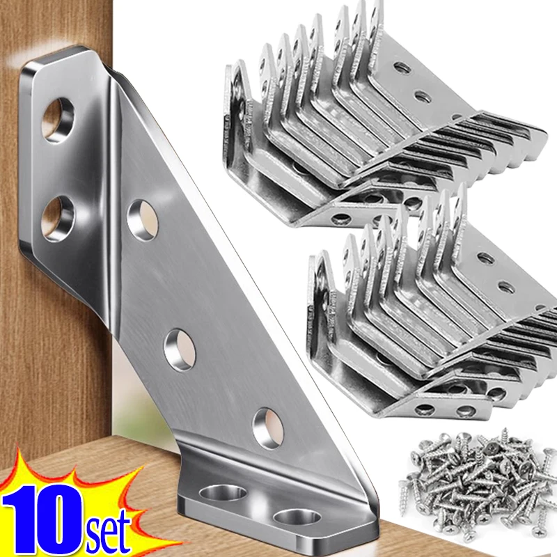 Juego de 10/1 soportes de esquina, conector de estante angular para muebles de acero inoxidable, soporte de gabinete, marco de fijación, soporte de esquina con tornillo
