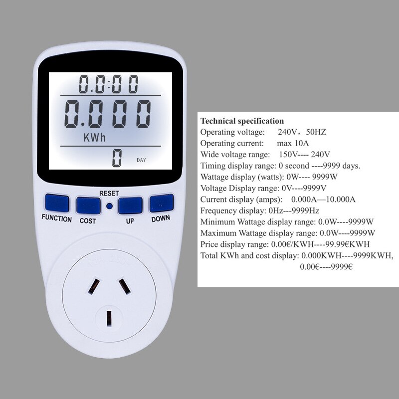 Jännite wattimittari digitaalinen energiamittari taustavalolla elektroninen tehoanalysaattori automaattinen kwh virtakytkin tehonmittauspistorasia